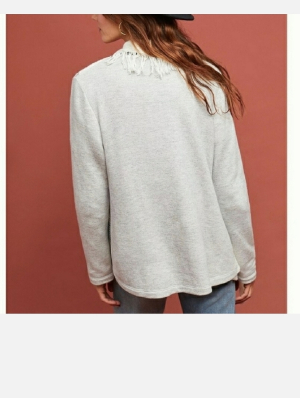 Anthropologie Dolan Sonia Fringe Cardigan Open Front White Size Large - Picture 6 of 13